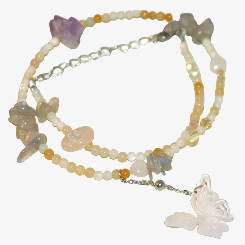 Stainless Steel Romantic DANCER Butterfly Gemstone Necklace | Freedom & Grace in Motion