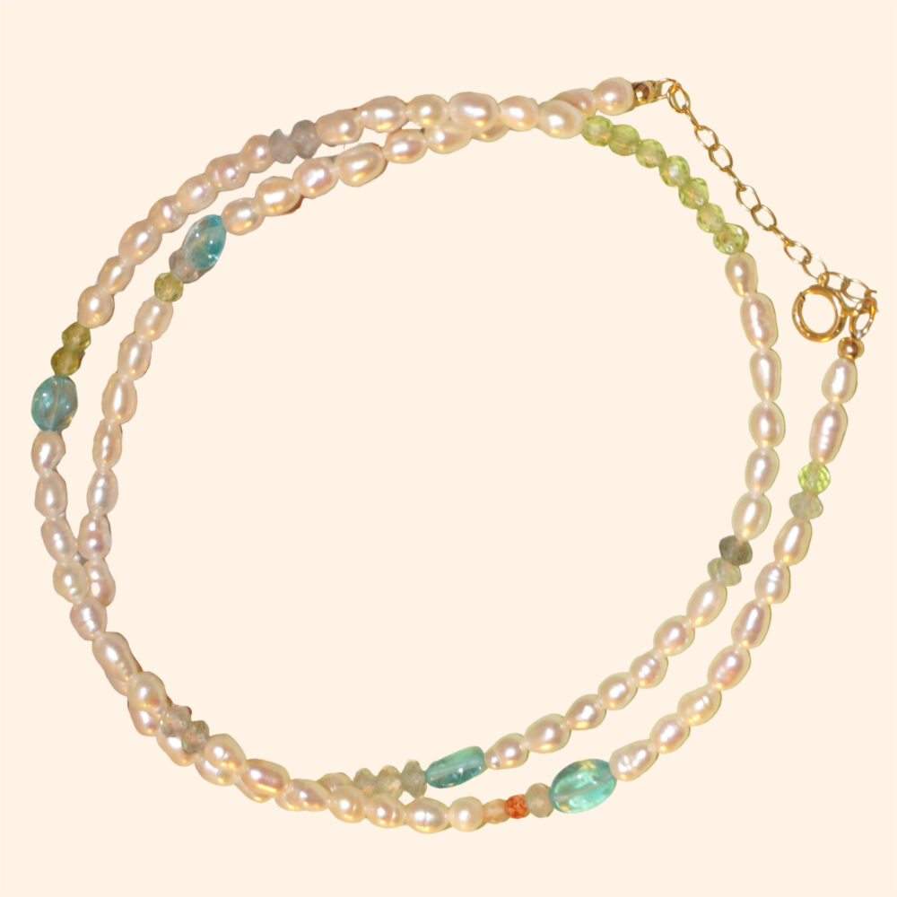 LING LAN JEWELRY Elegant Classic Blue APATITE BUBBLE Handmade High-luster Keshi Pearl Everyday Necklace for Women