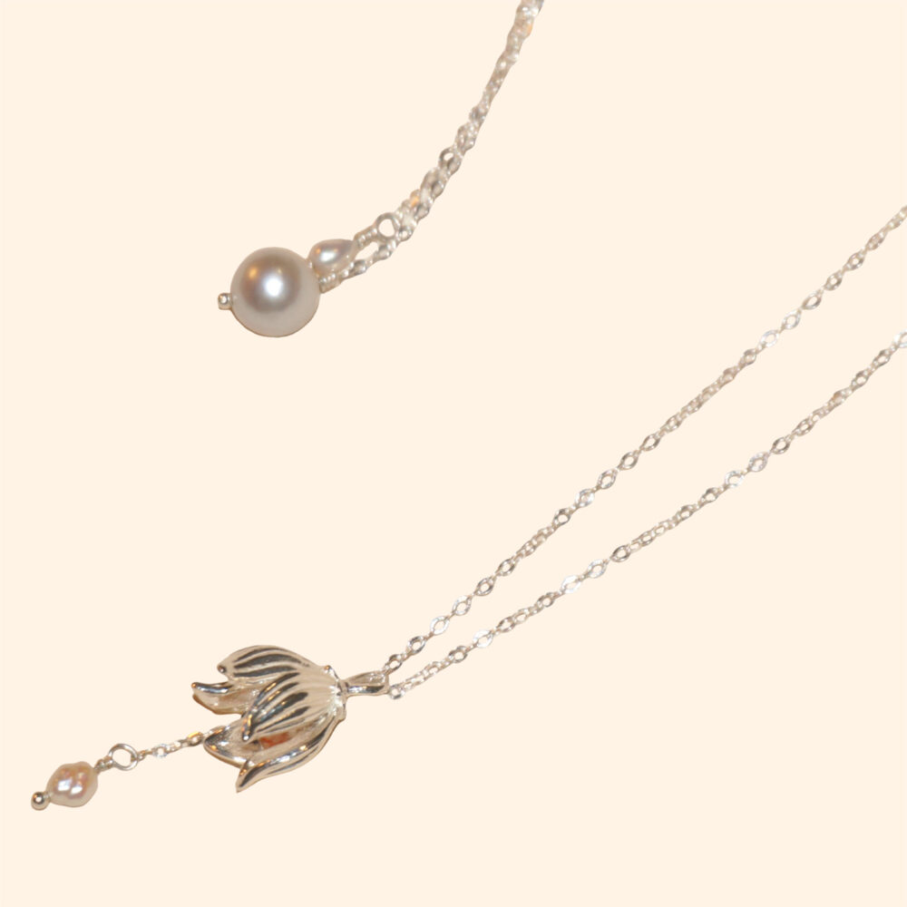LING LAN Jewelry Floral Multi-wear Romantic S925 Pearl Floral Silver Classic Handcrafted Gift LING LAN Pearl Necklace