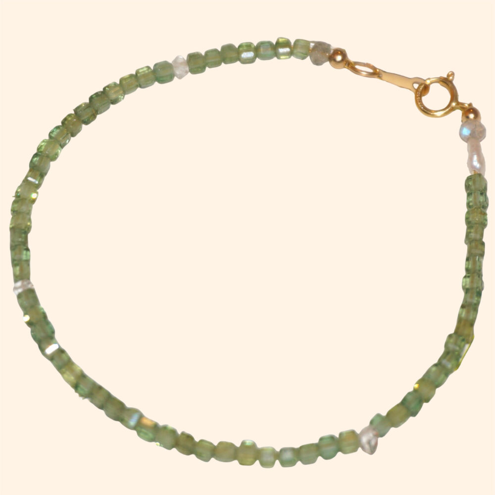 LING LAN Jewelry Elegant ELF Apatite Handmade 14K Gold-filled Freshwater Pearl Herlimer Diamond Bracelet Unisex