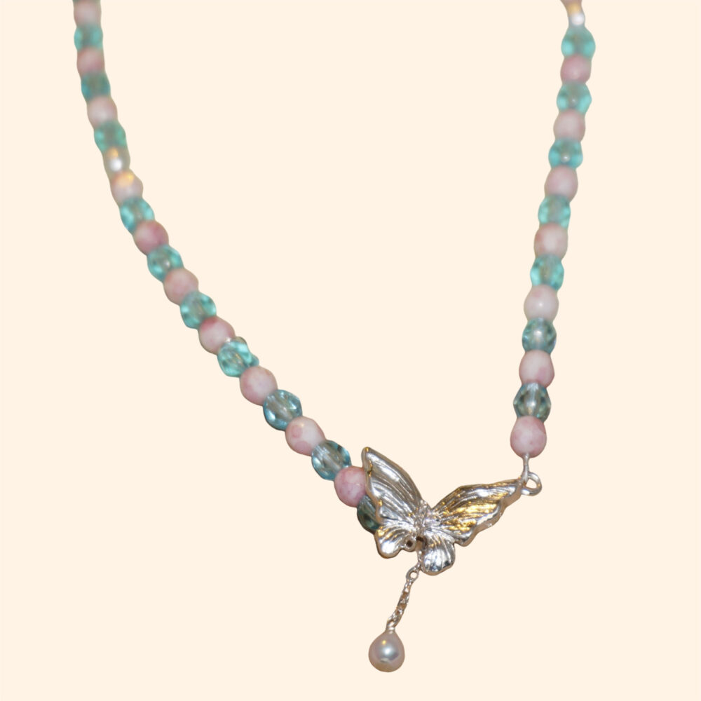 LING LAN JEWELRY Romantic S925 Butterfly-shaped Silver FLIPPED Creative Cute Holiday Necklace
