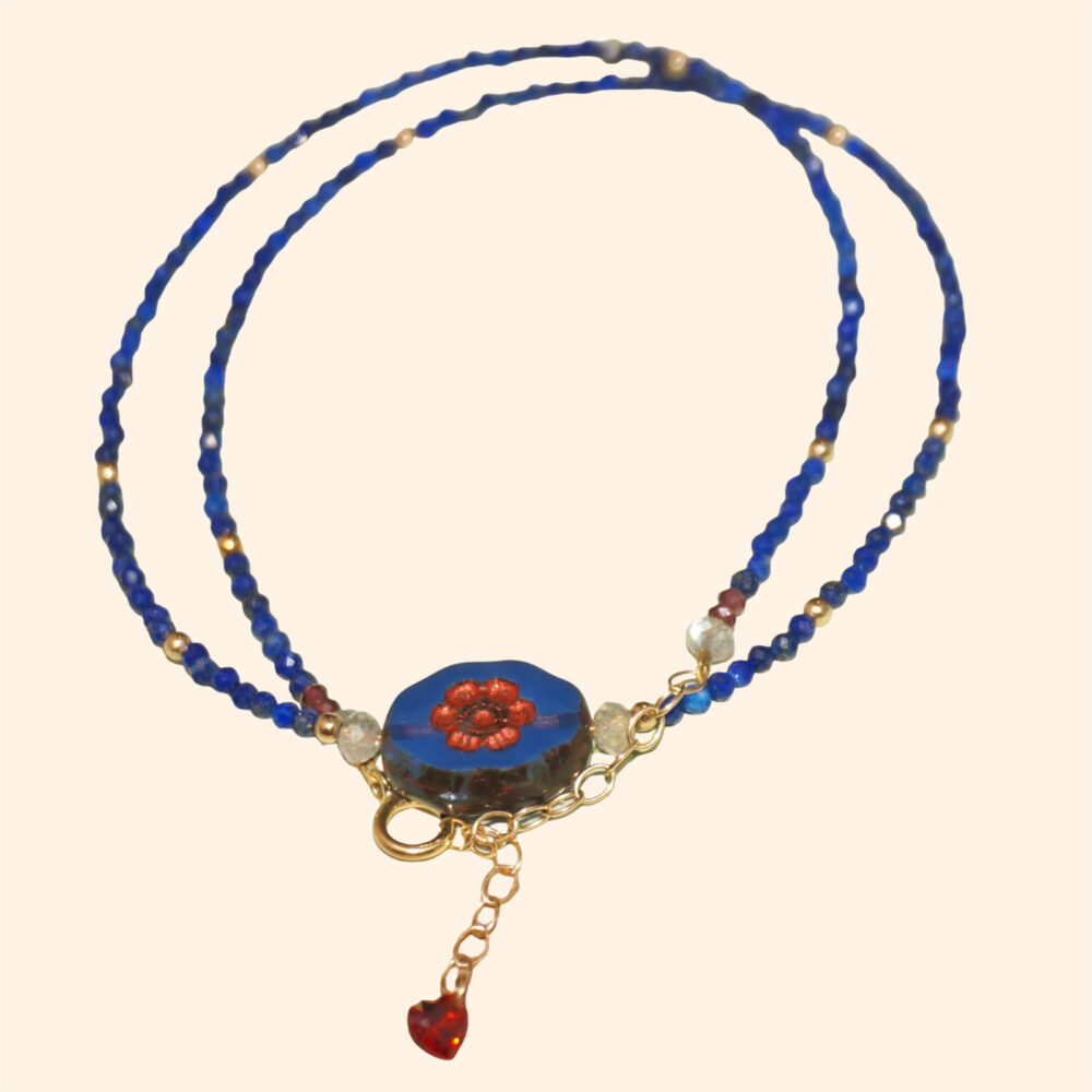 LING LAN JEWELRY 14K Gold-filled Lapis Lazuli Blue Cool DUN HUANG Multi-wear Handmade Necklace for Unisex