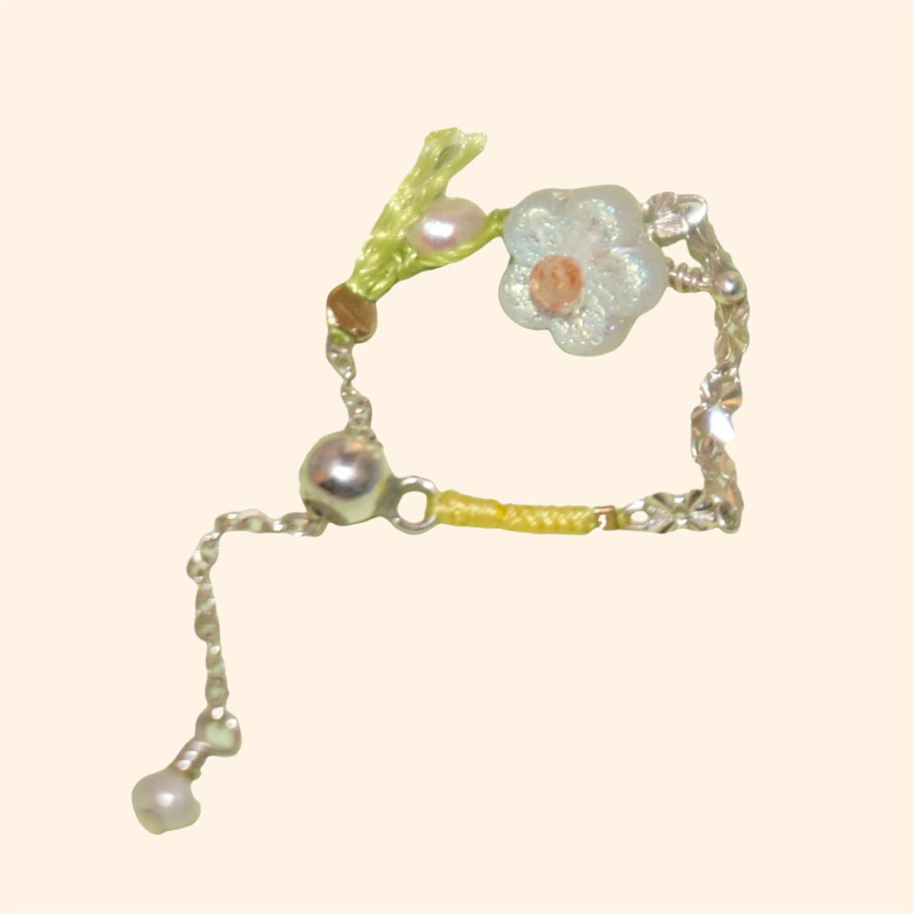 LING LAN JEWELRY S925 &14K Gold-filled Colorful Thread Sterling Silver Creative Swaying Floral EARLY MORNING Adjustable Pearl Holiday Ring for Women