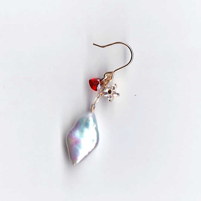 14K Gold-Filled WIND Leaf Pearl Earrings – Romantic Red Heart Zircon Accent WIND
