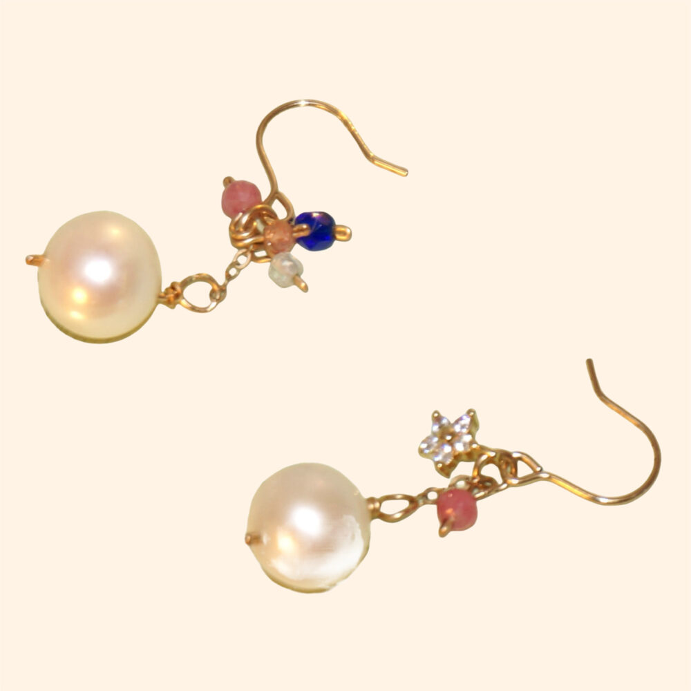 LING LAN JEWELRY Elegant & Unique 14KGF Gold-filled Handmade FIREWORK Topaz High-Luster Pearl Earrings for Women Mother's gift