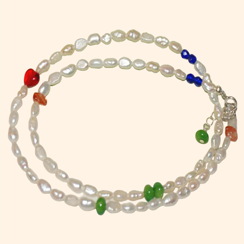 Dainty CANDY BAR | Sterling Silver Colorful Bead & Pearl Necklace | LING LAN Jewelry