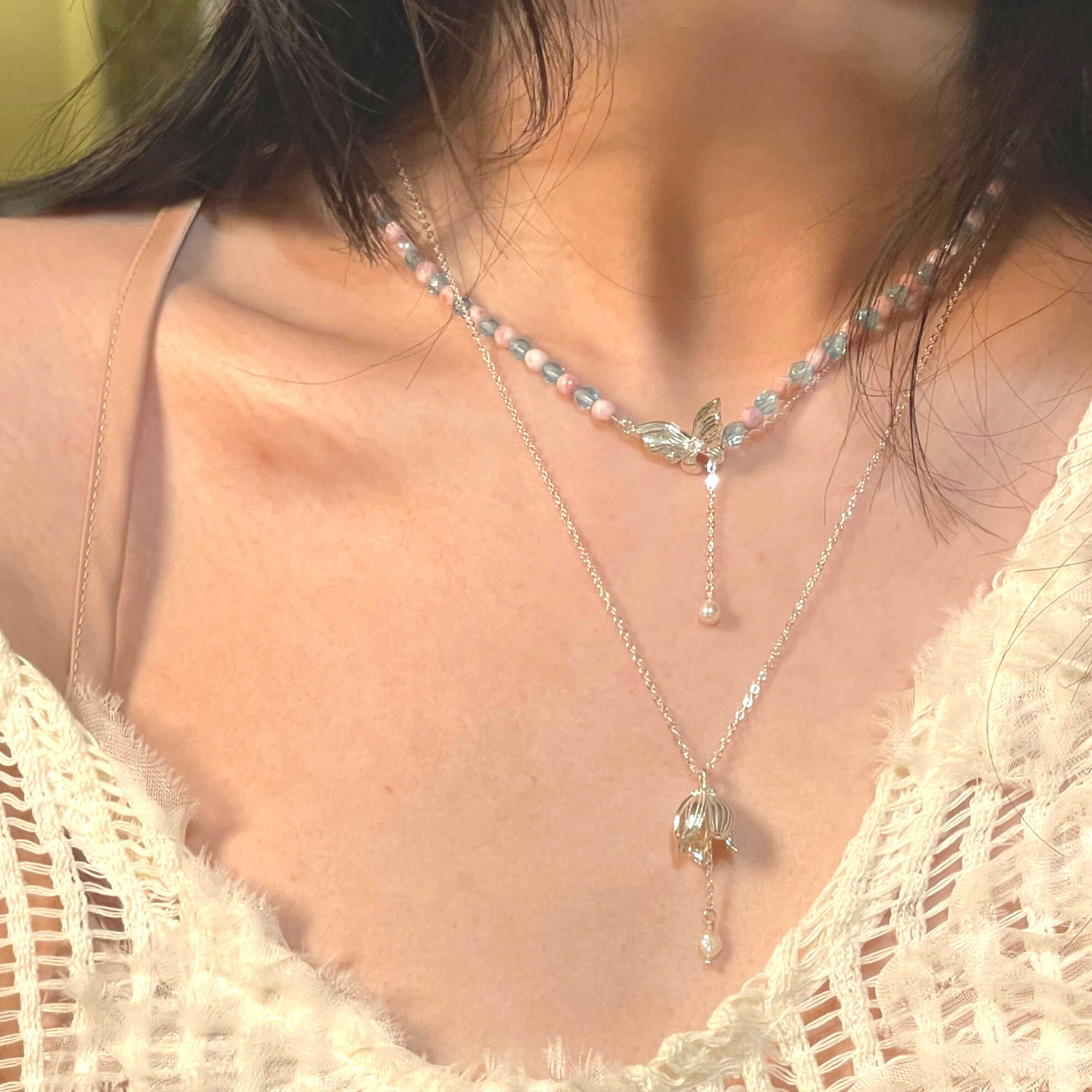 Dainty Sterling Silver FLIPPED | Butterfly Pearl Necklace | LING LAN Jewelry FLIPPED
