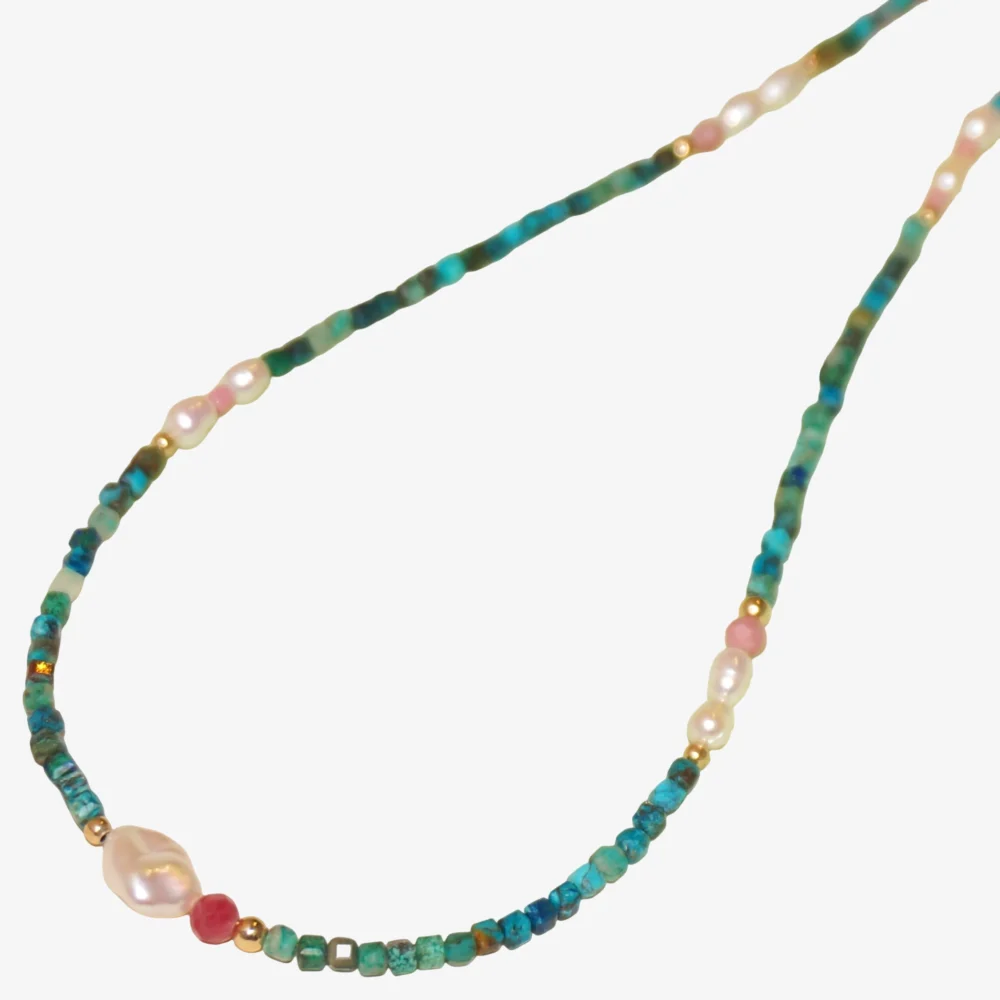Dainty SILKROAD Chrysocolla Necklace with Nugget Pearl – 14K Gold-Filled, Handpicked Gemstones