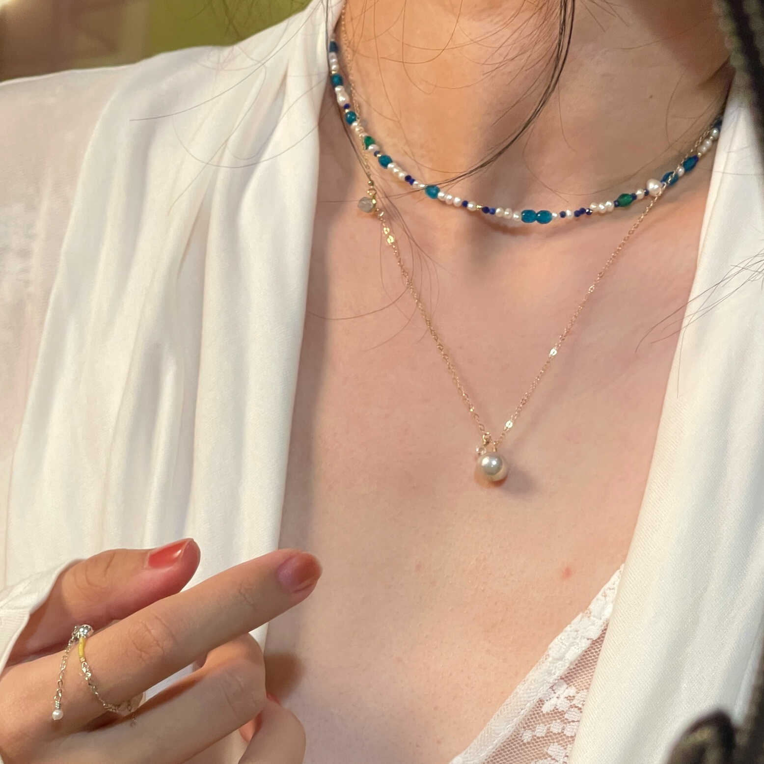 Starlight METEORITE Necklace | Sliding Baroque Pearl & Fluorite Necklace in 14K Gold-Filled | LING LAN Jewelry STARLIGHT.Meteorite 1