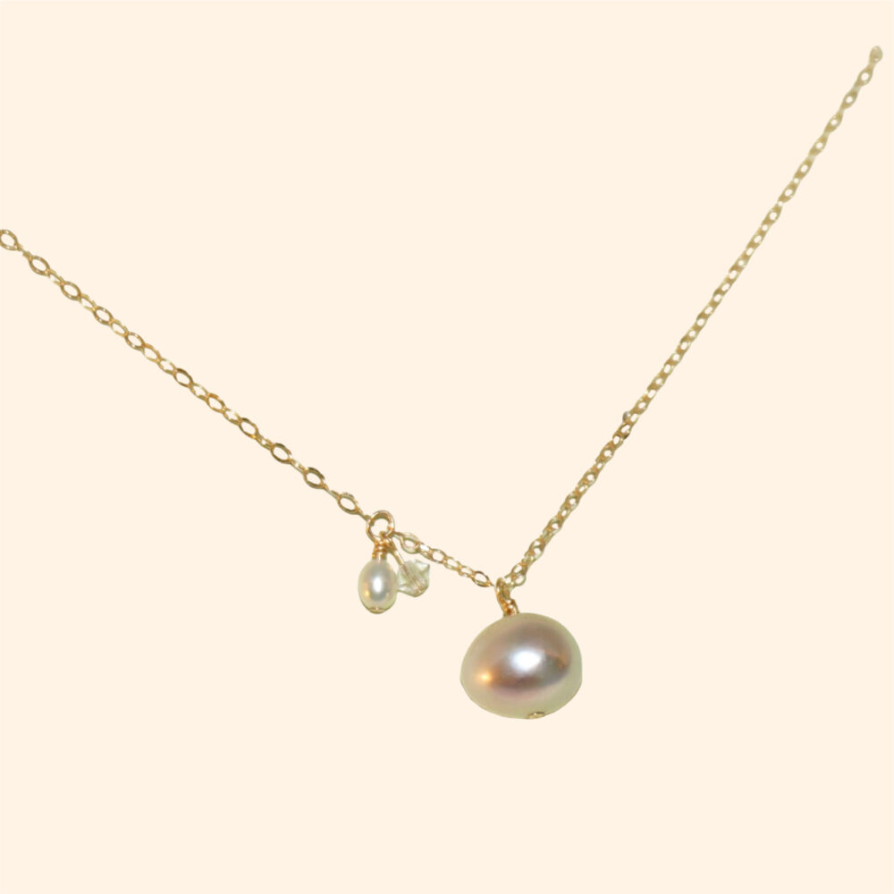 LING LAN JEWELRY Elegant 14K Gold STARLIGHT.METEORITE Handmade Delicate Romantic Sliding Pearl Commuter Necklace for Women