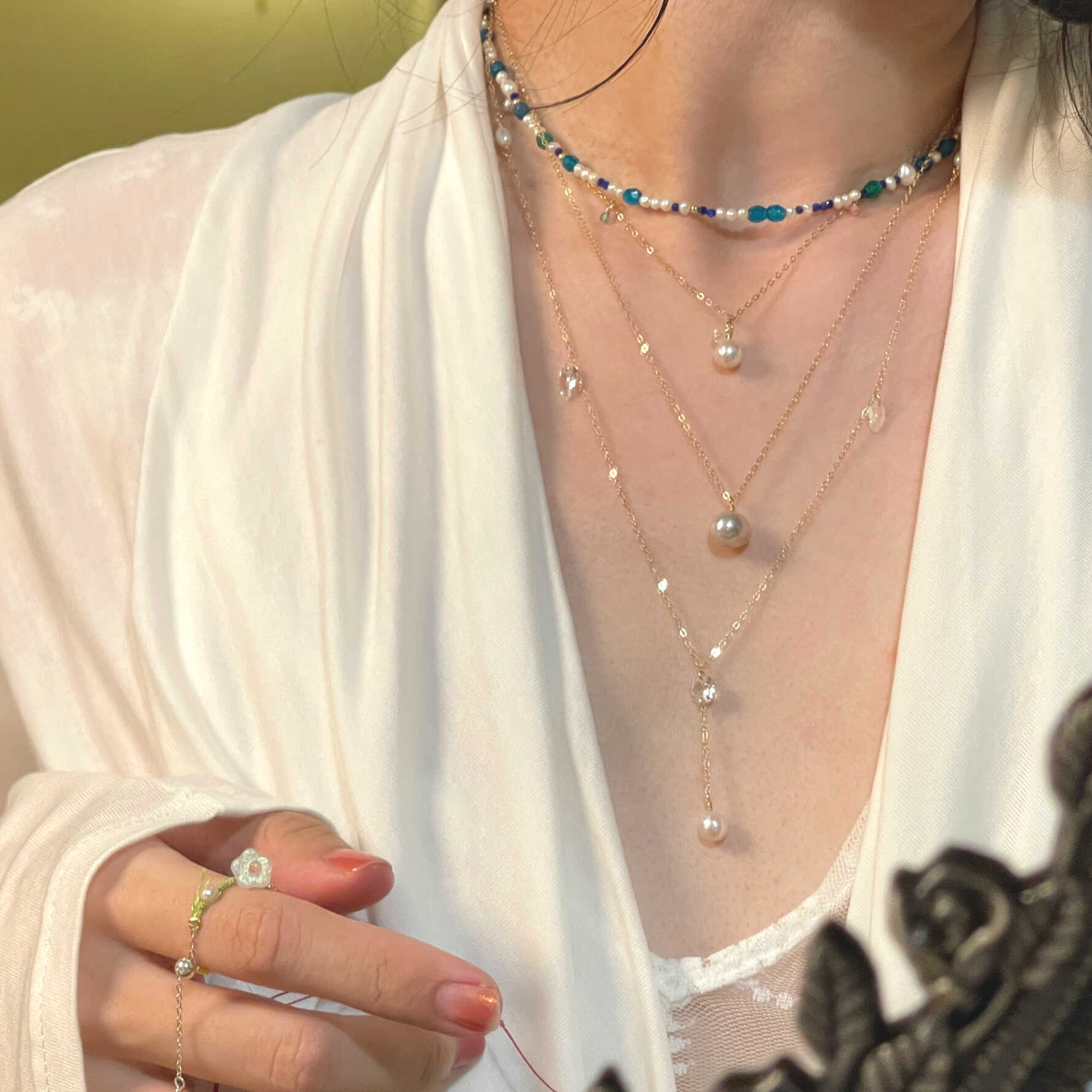 Starlight METEORITE Necklace | Sliding Baroque Pearl & Fluorite Necklace in 14K Gold-Filled | LING LAN Jewelry STARLIGHT.Meteorite 2