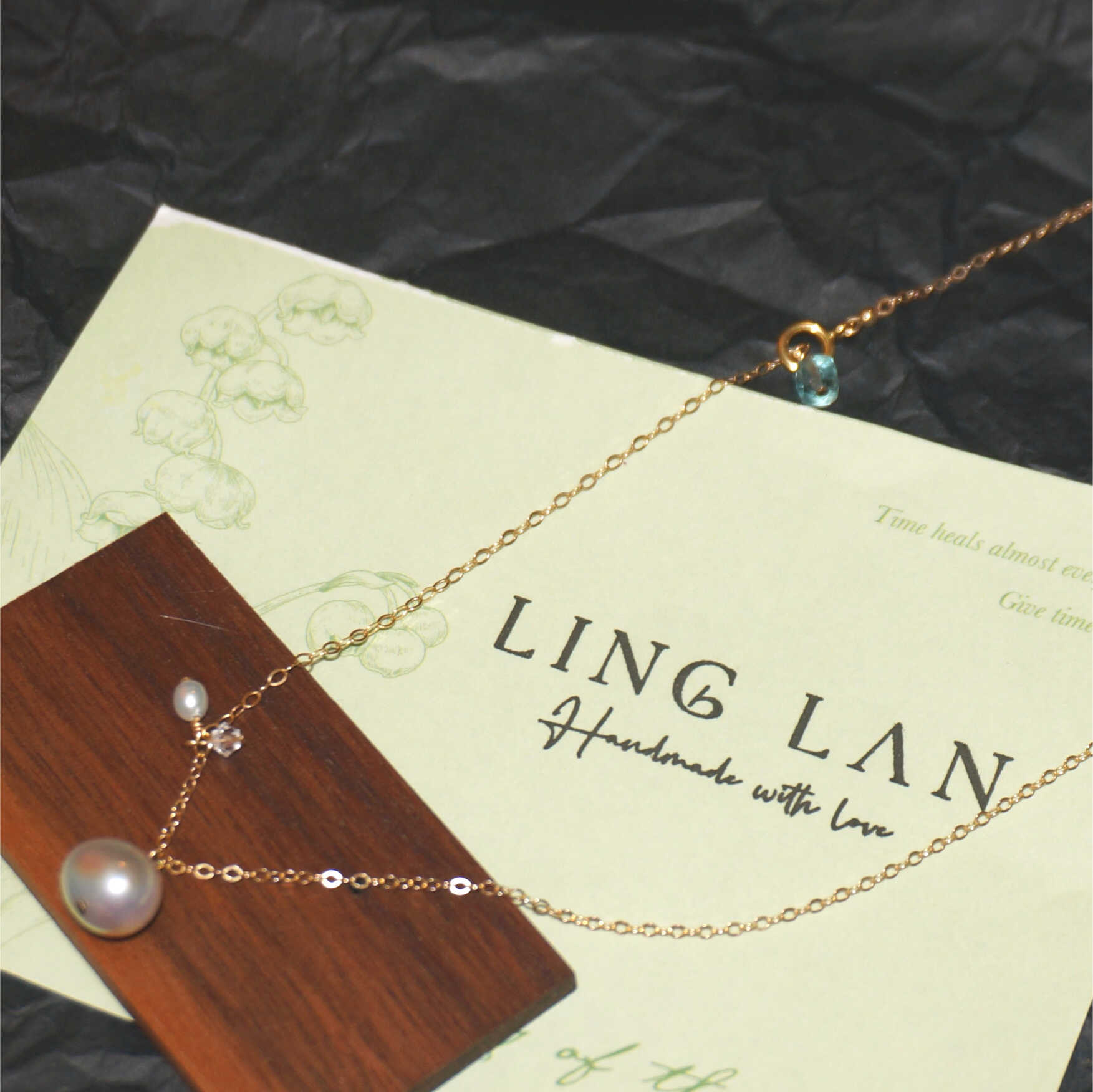 Starlight METEORITE Necklace | Sliding Baroque Pearl & Fluorite Necklace in 14K Gold-Filled | LING LAN Jewelry STARLIGHT.Meteorite 4