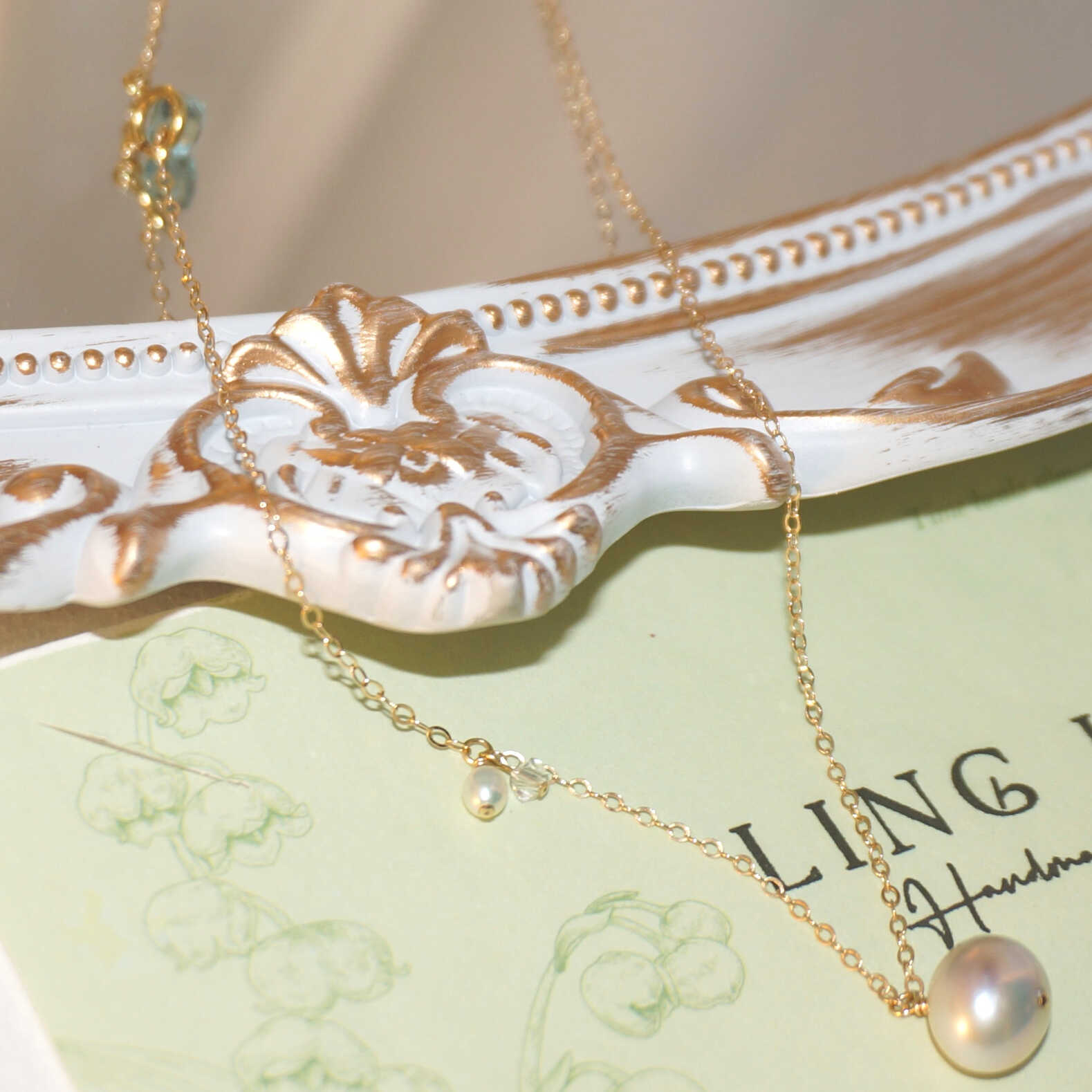 Starlight METEORITE Necklace | Sliding Baroque Pearl & Fluorite Necklace in 14K Gold-Filled | LING LAN Jewelry STARLIGHT.Meteorite 5