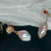 14K Gold-Filled WIND Leaf Pearl Earrings – Romantic Red Heart Zircon Accent WIND