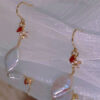 14K Gold-Filled WIND Leaf Pearl Earrings – Romantic Red Heart Zircon Accent WIND