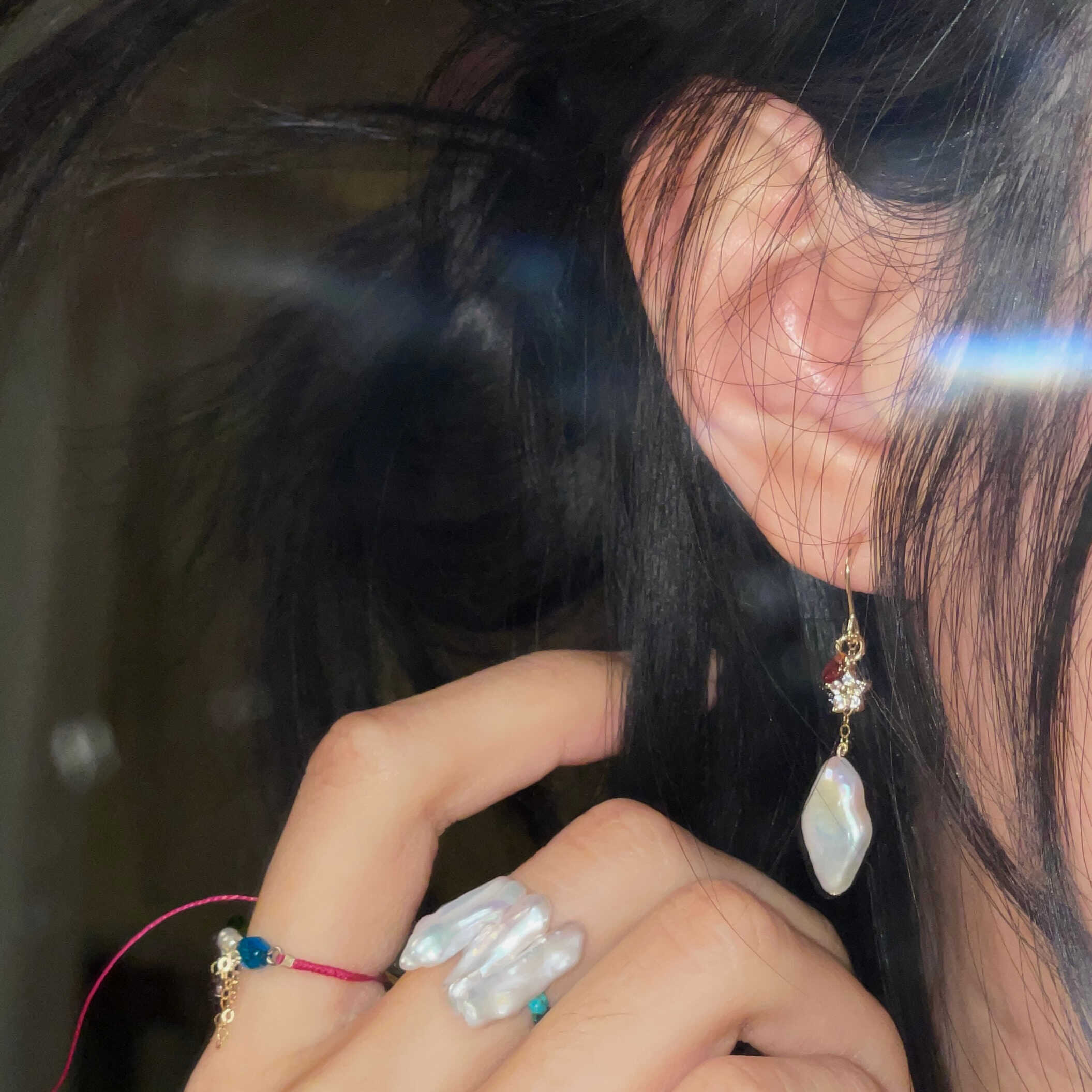 14K Gold-Filled WIND Leaf Pearl Earrings – Romantic Red Heart Zircon Accent WIND