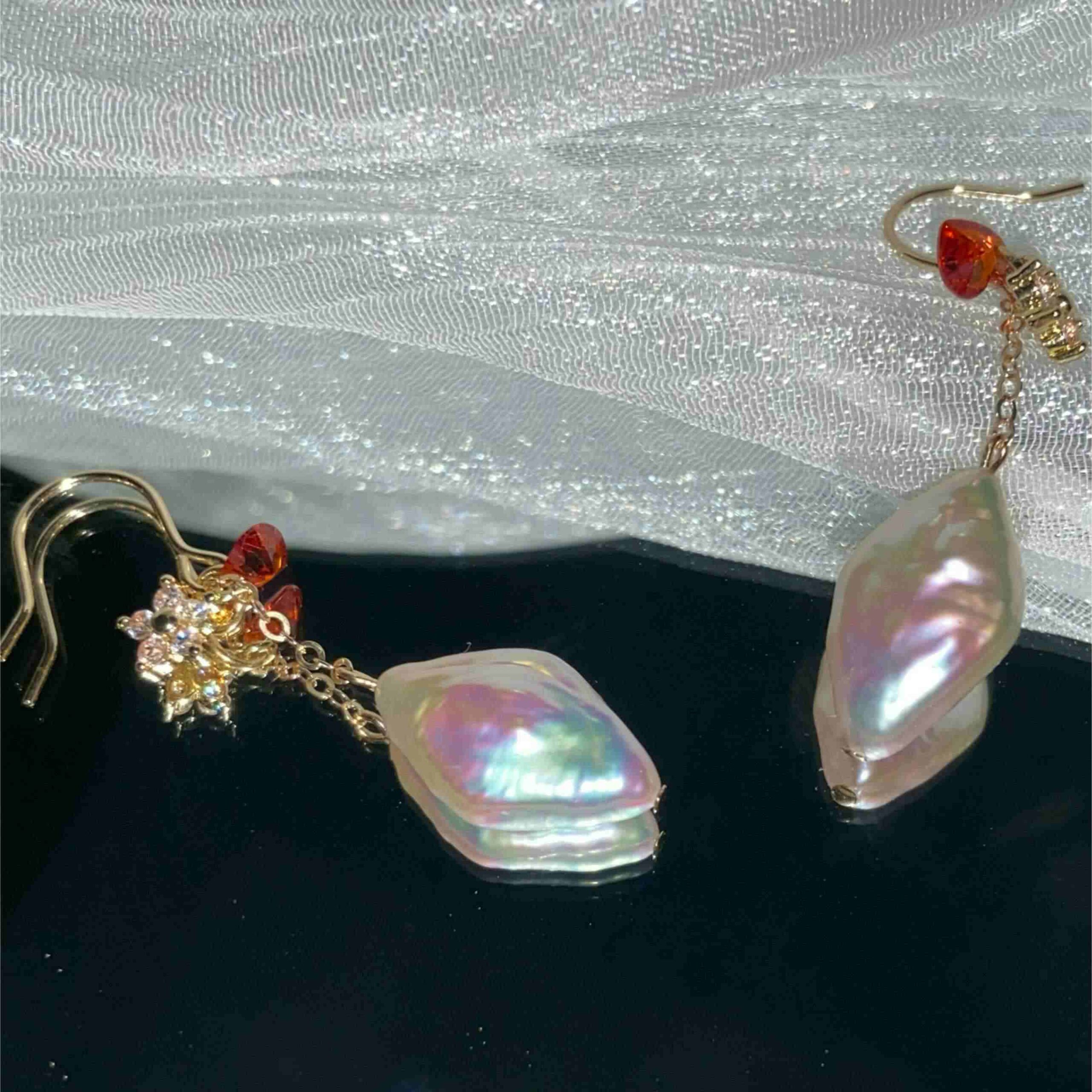 14K Gold-Filled WIND Leaf Pearl Earrings – Romantic Red Heart Zircon Accent WIND scaled