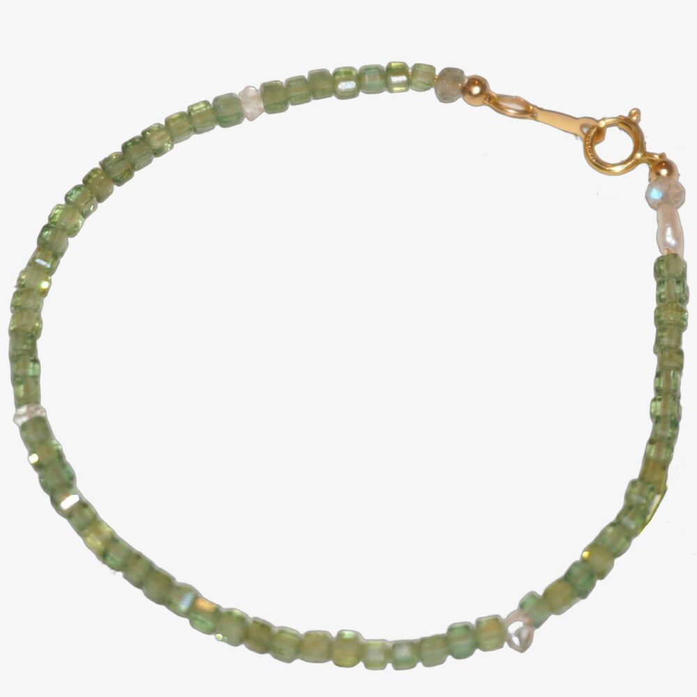 14K Gold-filled Dainty ELF Herkimer Diamond Bracelet | Green Apatite