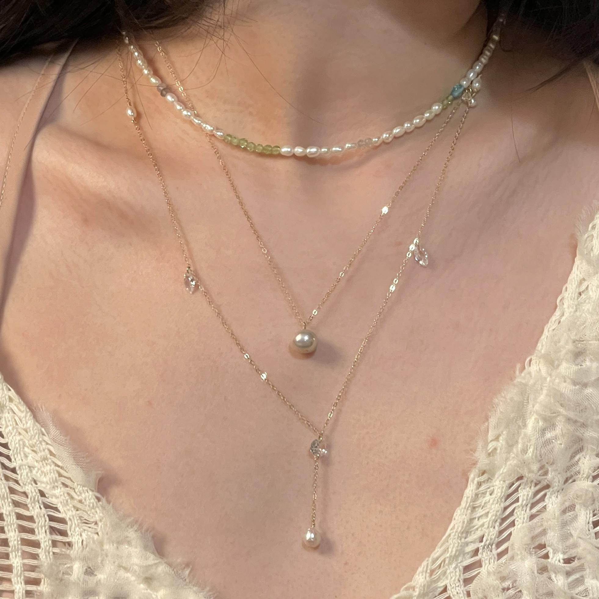 Starlight METEORITE Necklace | Sliding Baroque Pearl & Fluorite Necklace in 14K Gold-Filled | LING LAN Jewelry ❤STARLIGHT.METEORITE.IMG 4667