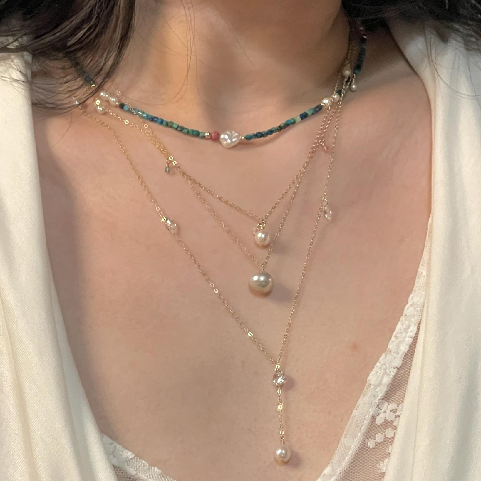 Starlight METEORITE Necklace | Sliding Baroque Pearl & Fluorite Necklace in 14K Gold-Filled | LING LAN Jewelry ❤STARLIGHT.NIGHT .IMG 5263