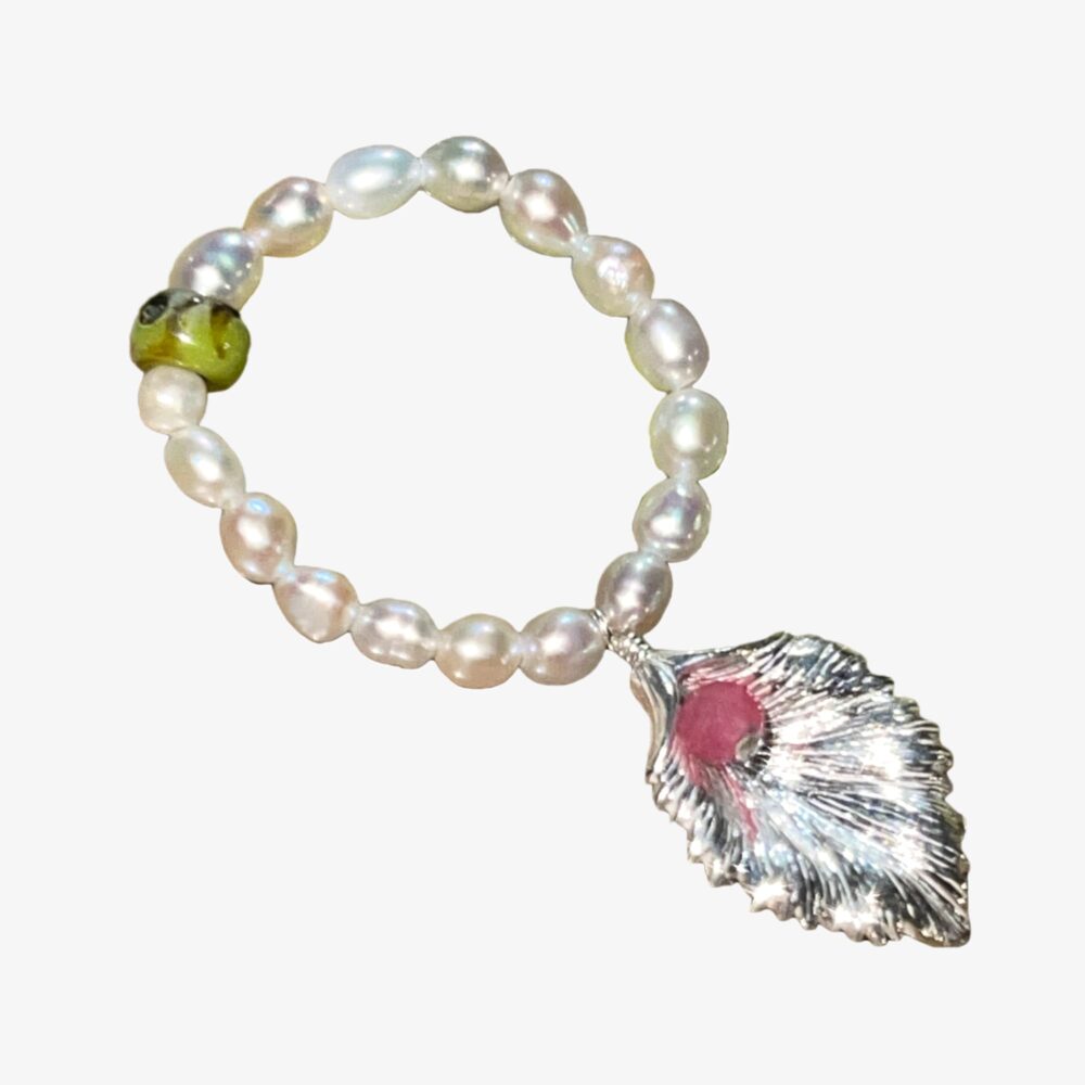 Sterling Silver FREEDOM | Pearl Leaf Ring with Pink Stone & Freshwater Pearls | LING LAN Jewelry