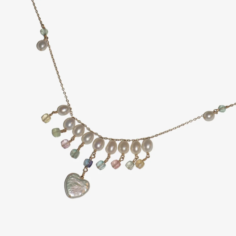 Dreamy 14K Gold-Filled ANGEL Heart Baroque Pearl & Fluorite Necklace – Luxury Elegance by LING LAN Jewelry