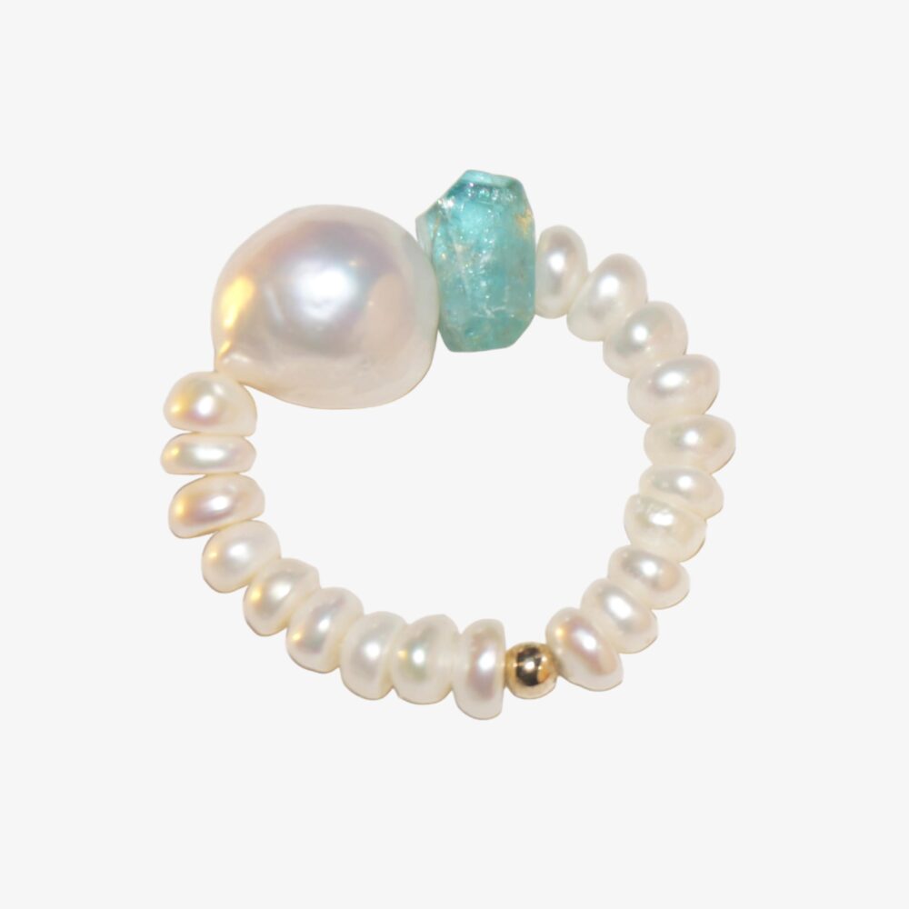 14K Gold-Filled Charming CERULEAN SONNET Blue Apatite Pearl Ring – Romantic Elegance by LING LAN Jewelry