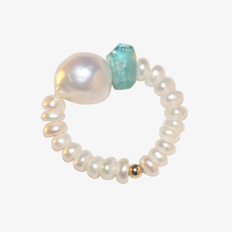 LingLan Jewelry – Elegant Handmade Necklaces & Minimalist Rings 14K Gold-Filled Charming CERULEAN SONNET Blue Apatite Pearl Ring – Romantic Elegance by LING LAN Jewelry
