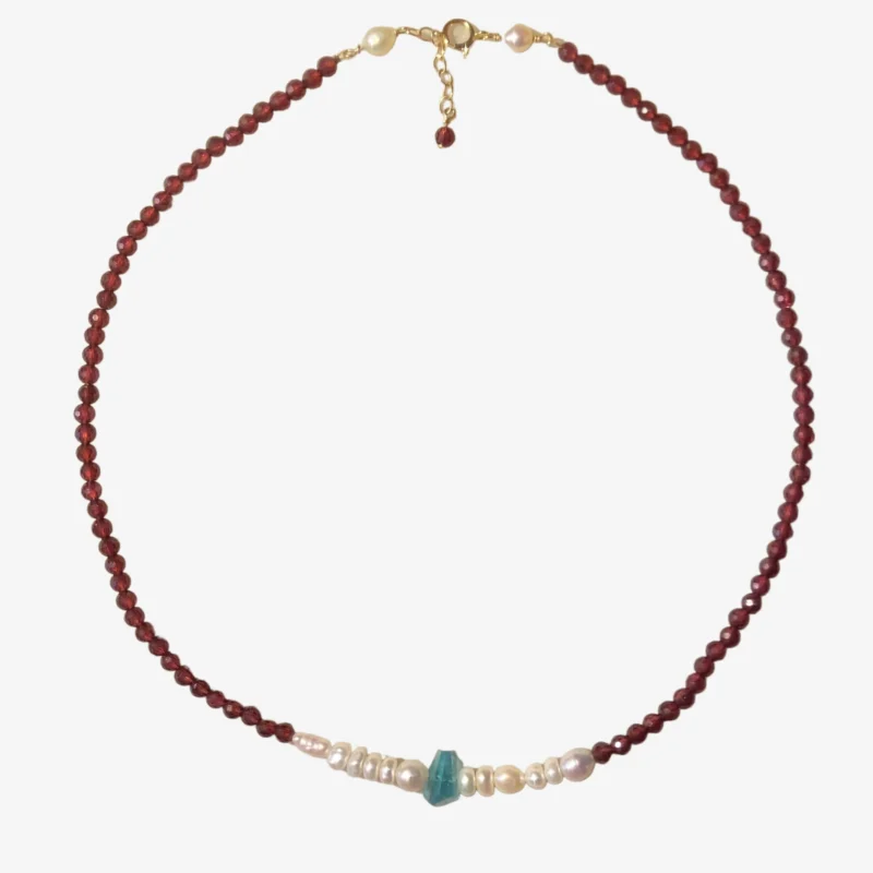 LingLan Jewelry – Elegant Handmade Necklaces & Minimalist Rings 14K Gold-Filled Charming LUCENT TIDE Garnet Necklace with Blue Apatite Accent – Romantic Elegance by LING LAN Jewelry