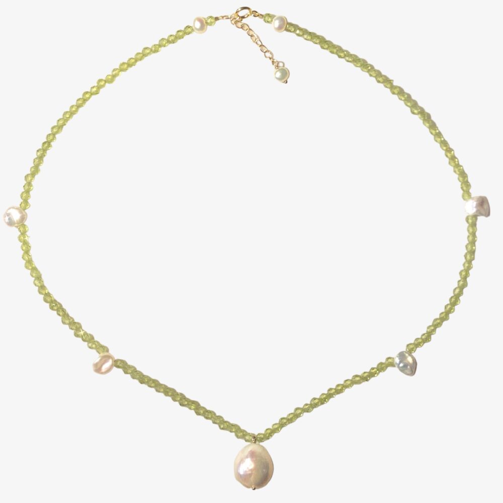 14K Gold-Filled LUMINOUS PETAL Baroque Pearl Peridot Necklace – Timeless Elegance by LING LAN Jewelry