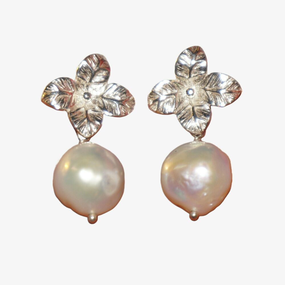 Sterling Silver Dainty AURORAS WHISPER Baroque Pearl Earrings – Poetic Motion & Elegance