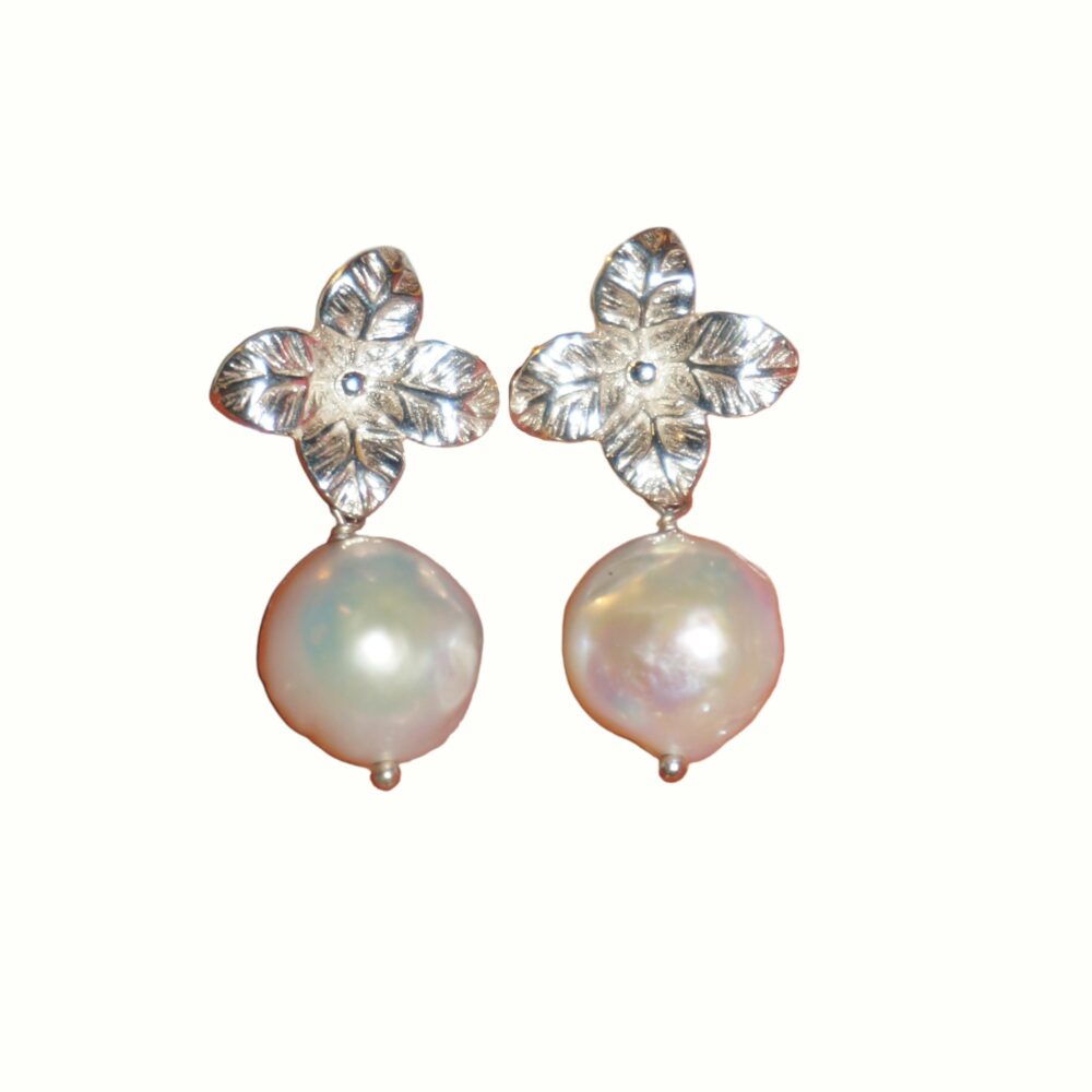 Sterling Silver Dainty AURORAS WHISPER Baroque Pearl Earrings – Poetic Motion & Elegance