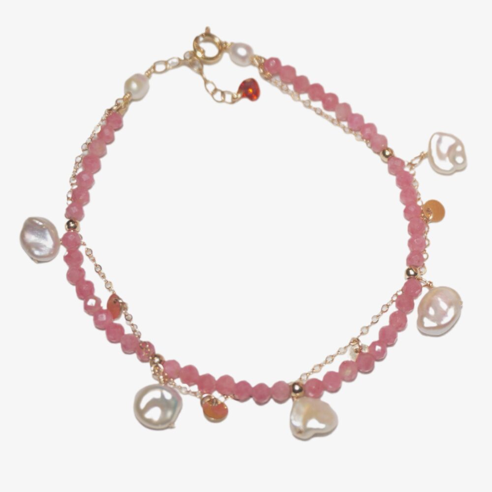 14K Gold-Filled Dainty Elysian Petals Baroque Pearl Bracelet, double-layered