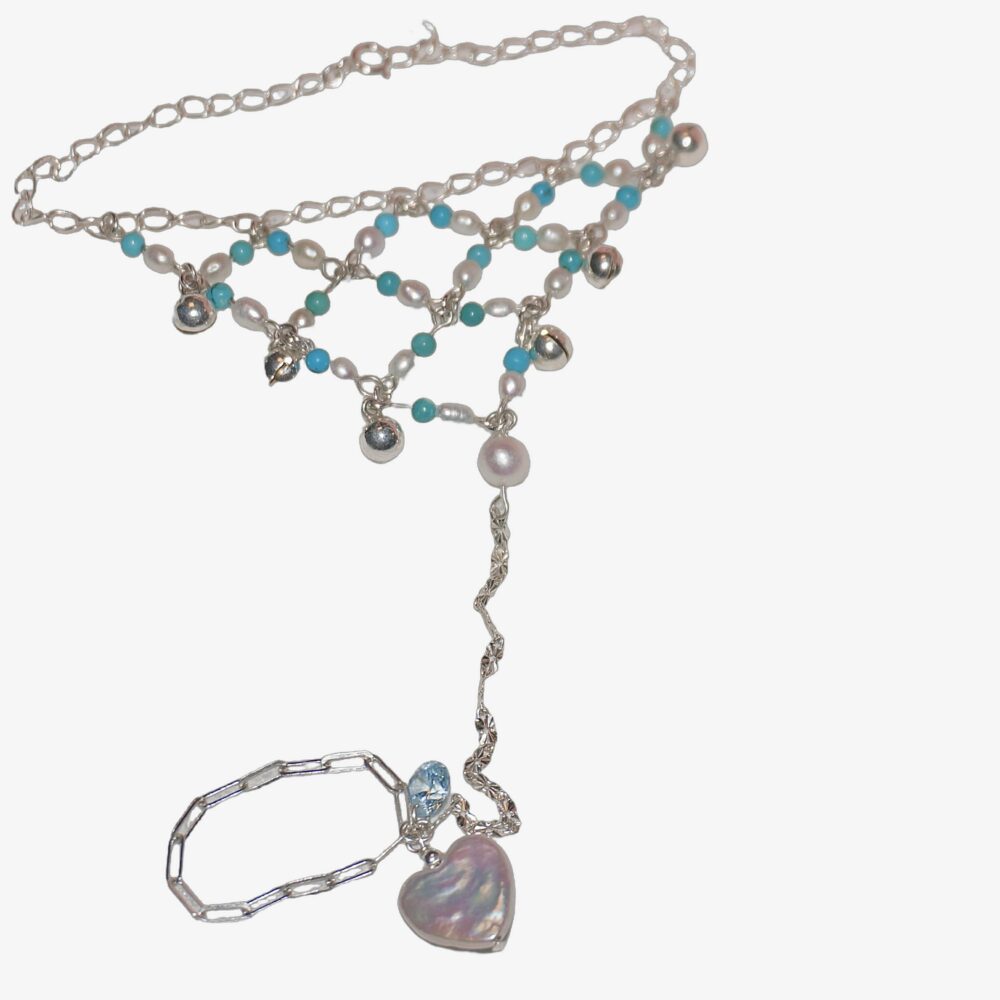 925 Sterling Silver ECHO Turquoise & Keshi Pearl Hand Chain