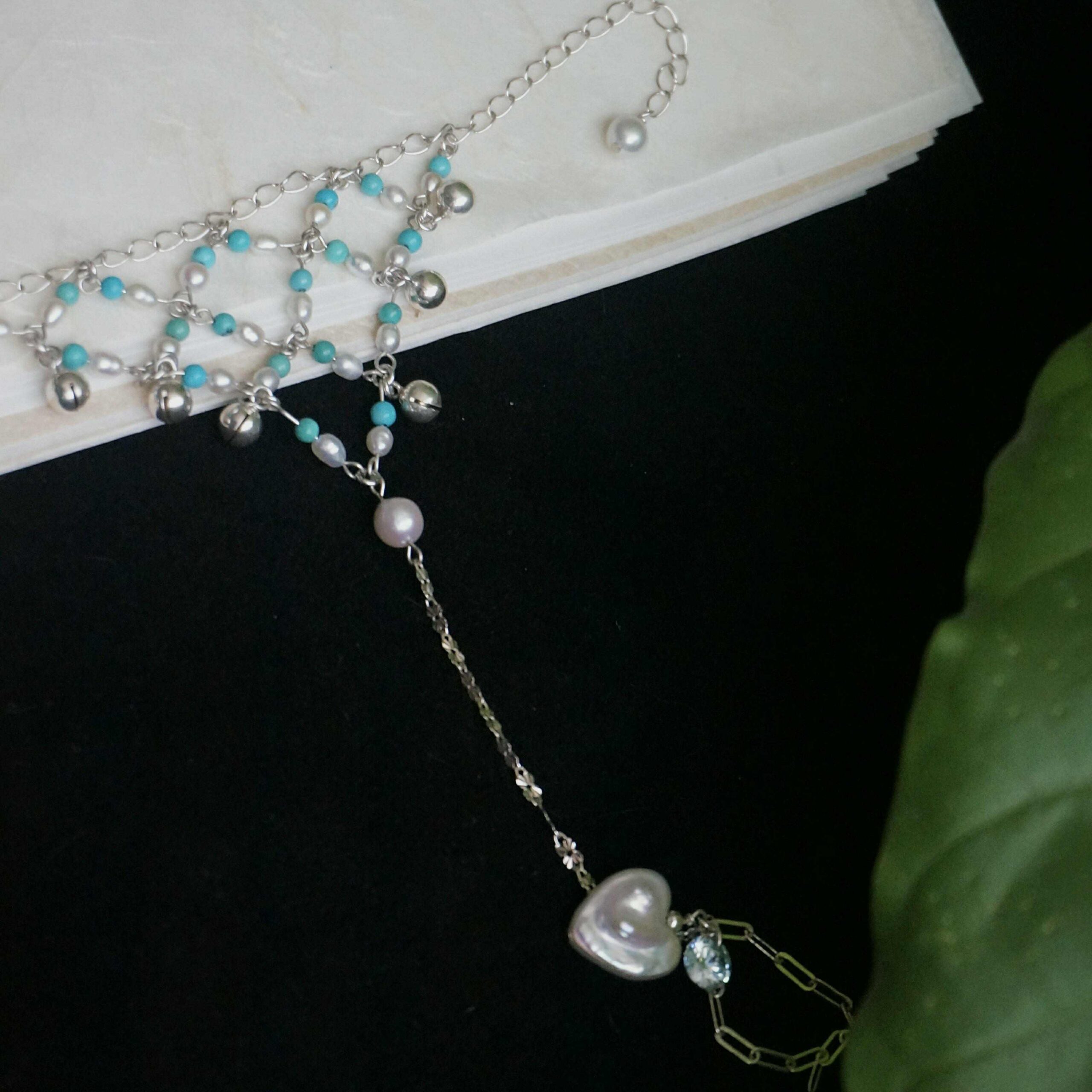 925 Sterling Silver ECHO Turquoise & Keshi Pearl Hand Chain echo12.DSC08007 1 1 scaled