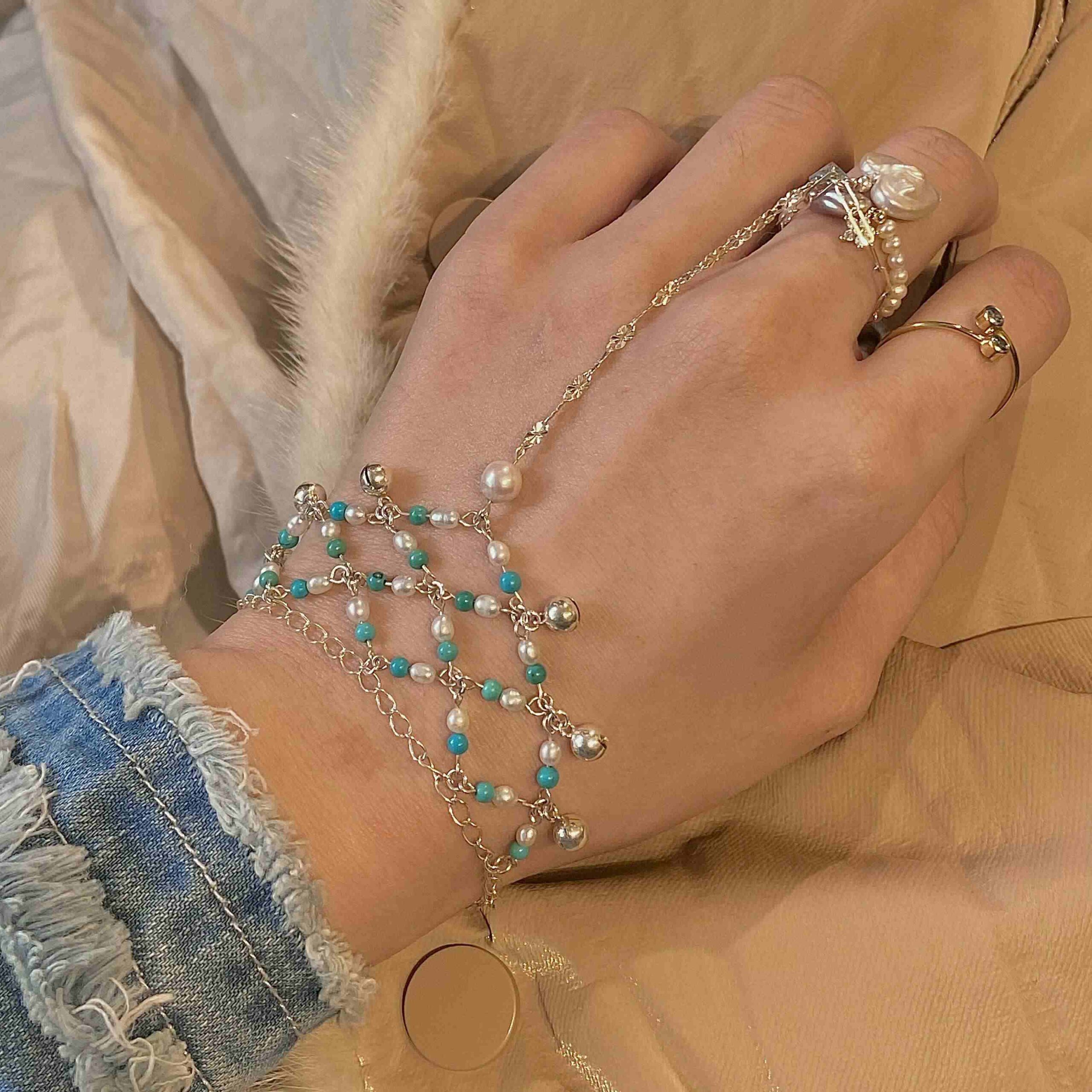 925 Sterling Silver ECHO Turquoise & Keshi Pearl Hand Chain echo3.IMG 549720261015 220816 1 1 1 scaled