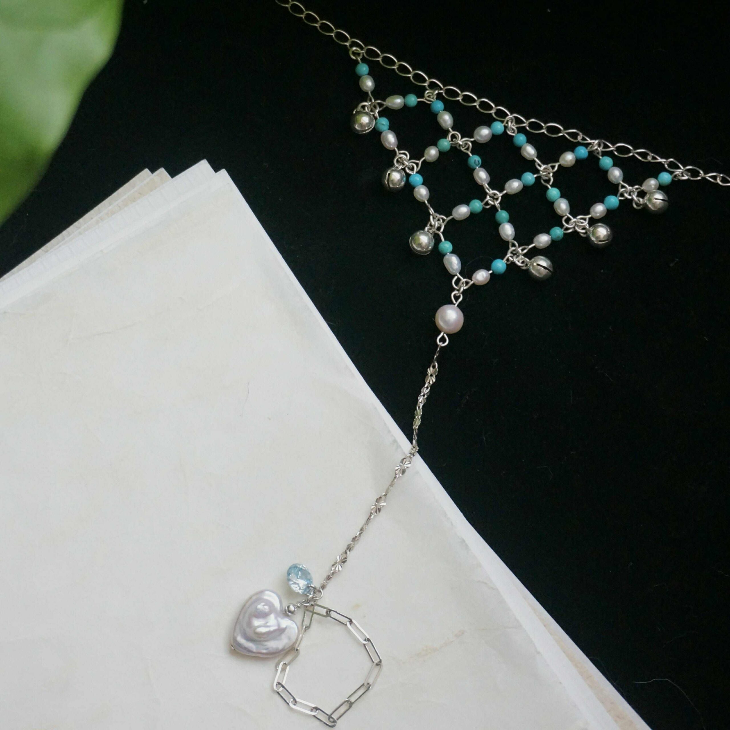 925 Sterling Silver ECHO Turquoise & Keshi Pearl Hand Chain echo7.DSC07961 1 1 scaled