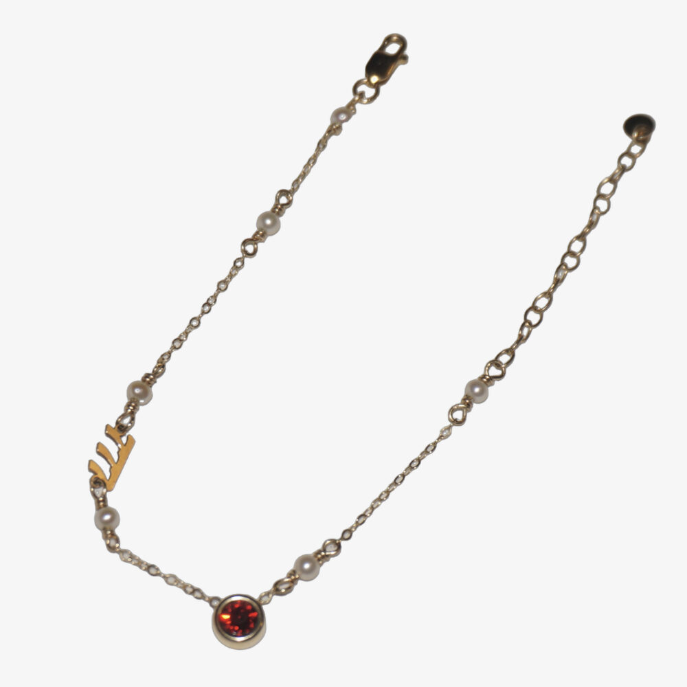 FORTUNA – 14K Gold-Filled 777 Red Zircon & Keshi Pearl Bracelet
